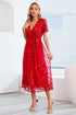 sequin-leaf-embroidery-tie-front-short-sleeve-dress Sophia's Trends - Sophia's Style--